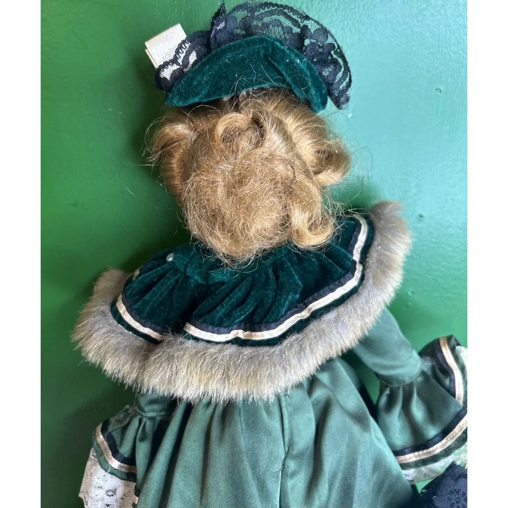 Marie Porcelain of the Past Collection Consoled Doll Green Victorian Dress 16in
